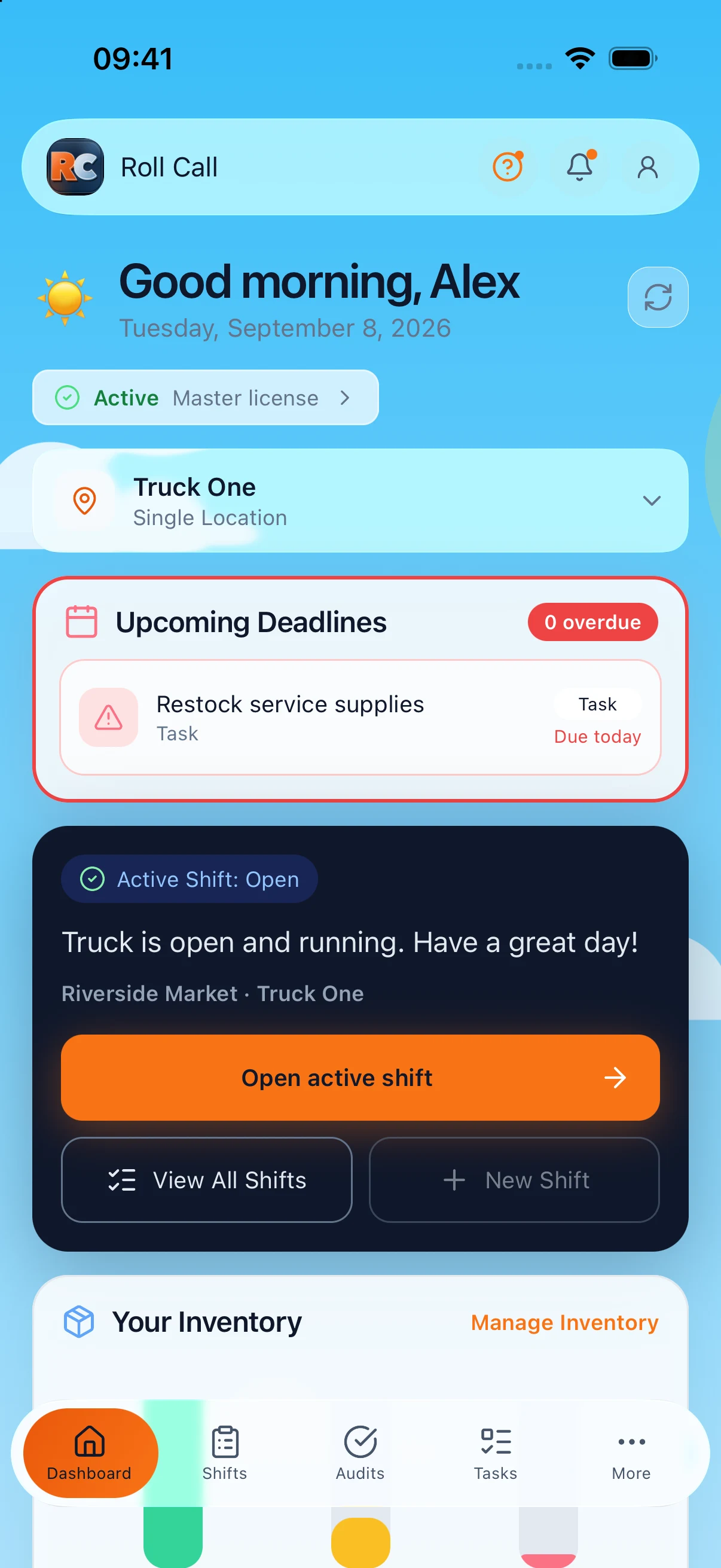 Roll Call's iPhone interface, shown with demonstration data